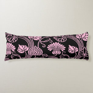 Retro blomster Mönster Rosa på Svart Kroppskudde