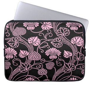 Retro blomster Mönster Rosa på Svart Laptop Fodral