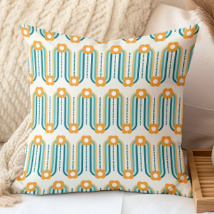 Retro blomster Mönster Teal Aqua Orange Kudde