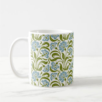 Retro blomster Mönster | Vintage Blå Grön Botanica Kaffemugg