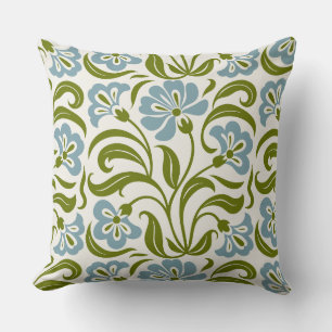 Retro blomster Mönster Vintage Blå Grön Botanica Kudde