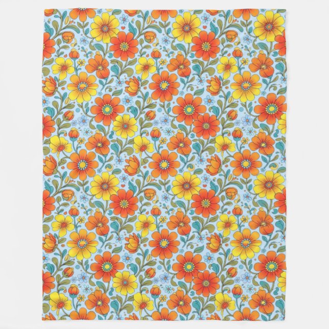 Retro blomster nahtlös mönster fleecefilt (Framsidan)