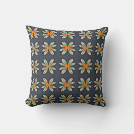 Retro blomster orange marinblå abstrakt mönster  kudde