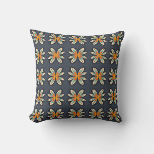 Retro blomster orange marinblå abstrakt mönster kudde