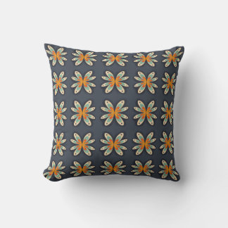 Retro blomster orange marinblå abstrakt mönster  kudde