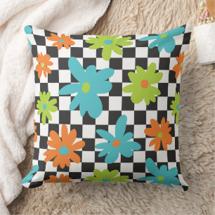 Retro blomster Rutnät Mönster Kudde