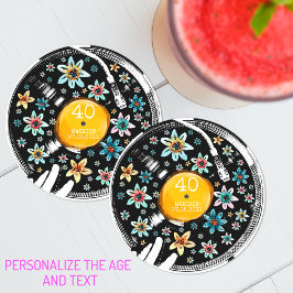 Retro blomster vinylskiva design födelsedag anpass underlägg papper rund