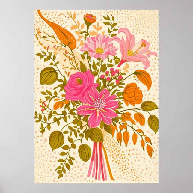 Retro blomsterbukett konsttryck poster (Framsidan)