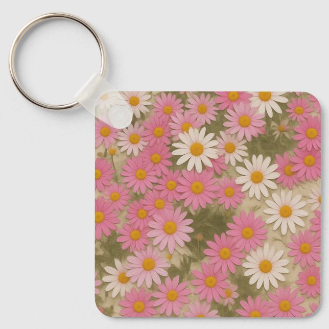 Retro blomsterdräktsmuster estetisk design nyckelring (Framsida)