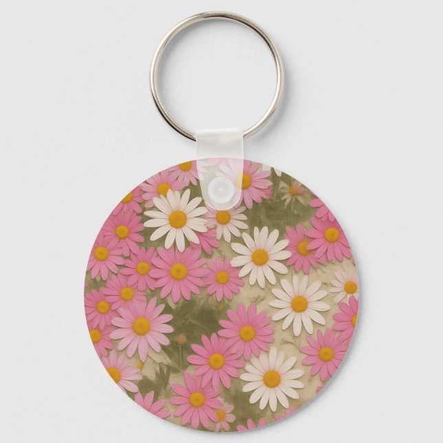 Retro blomsterdräktsmuster estetisk design nyckelring (Framsida)