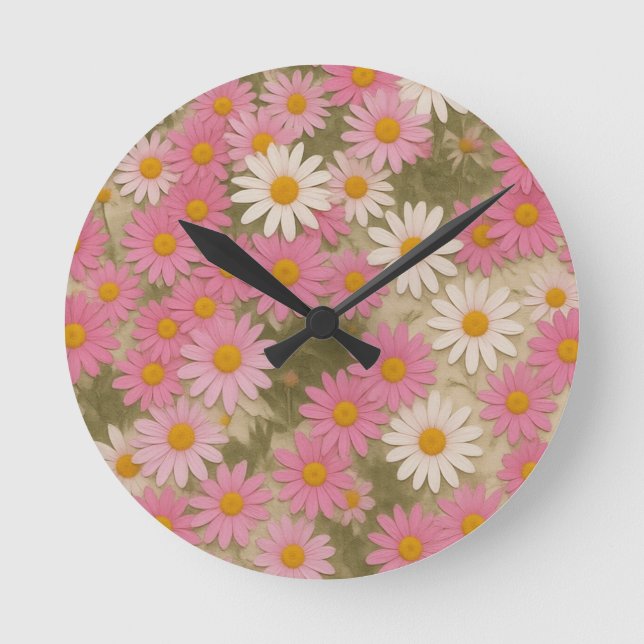 Retro blomsterdräktsmuster estetisk design rund klocka (Framsida)