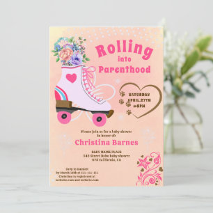 Retro blomstergul teal rullskridsko boho baby show inbjudningar