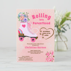 Retro blomstergul teal rullskridsko boho baby show inbjudningar