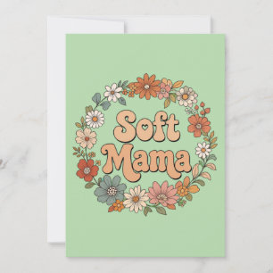 Retro blomsterkrans "Mjuk Mama" Groovy typografi  Inbjudningar