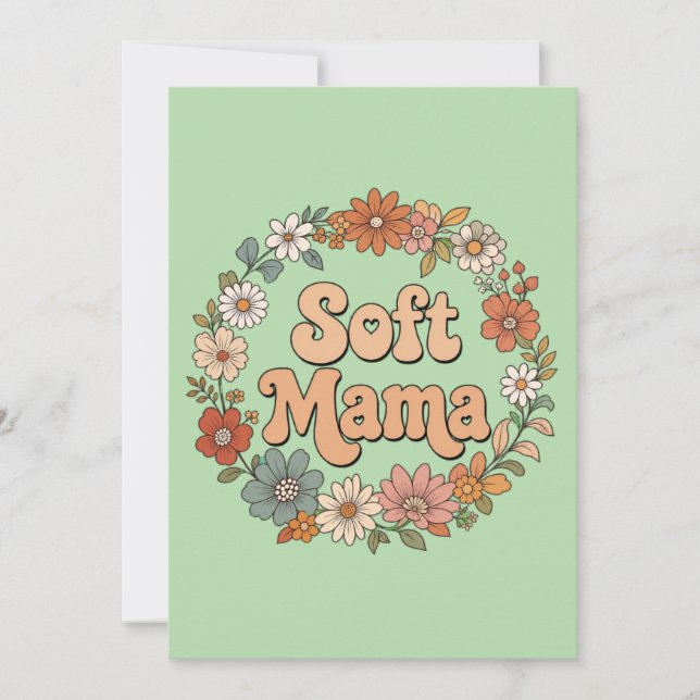 Retro blomsterkrans "Mjuk Mama" Groovy typografi  Inbjudningar (Framsida)