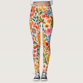 Retro blomstermönstrade maximalistiska leggings i