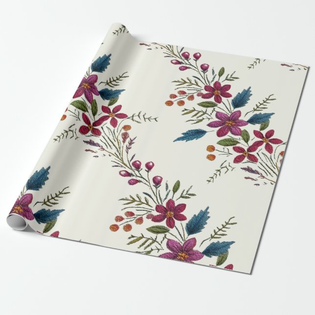 Retro blomsterrik jul i folkstil presentpapper (Utrullad)