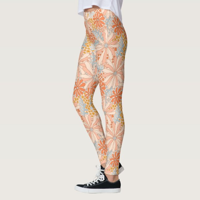 Retro Blomsterträdgård Mönster Leggings (Vänster)
