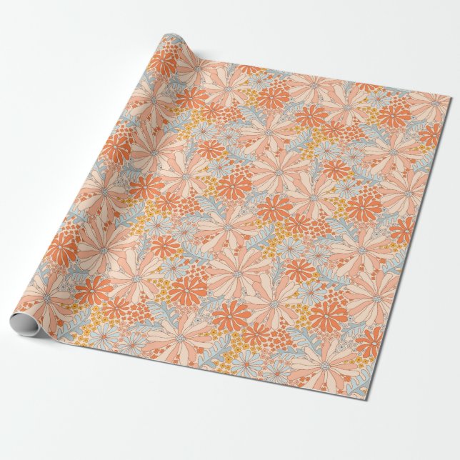 Retro Blomsterträdgård Mönster Presentpapper (Utrullad)
