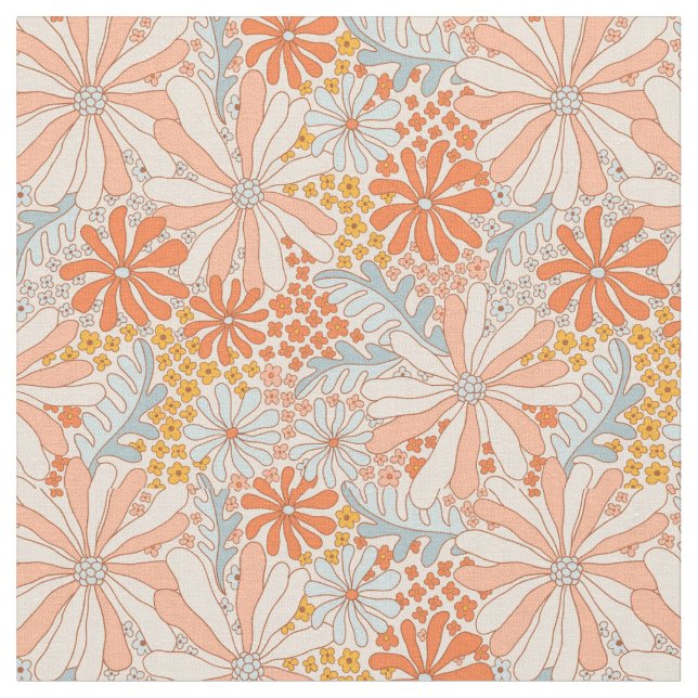 Retro Blomsterträdgård Mönster Tyg (Närbild)