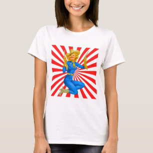Retro Blonde Pin-up Girl in Western Boots T Shirt