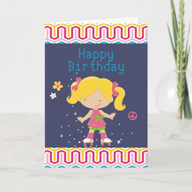 Retro Blonde Roller Skating Birthday Kort (Framsida)