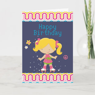 Retro Blonde Roller Skating Birthday Kort