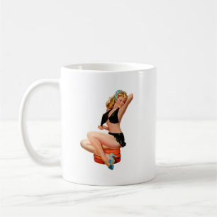 Retro Blonde-stift-flicka i svart mini-kjolt Kaffemugg