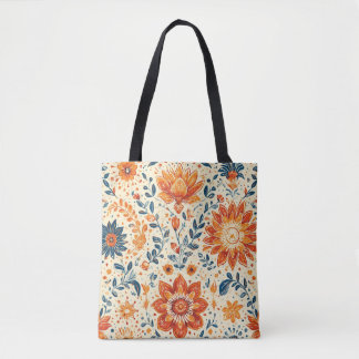 Retro Bloom Burst - Tote Bag Tygkasse