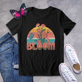 Retro Bloom Butterfly och Wildblommor Shirt T