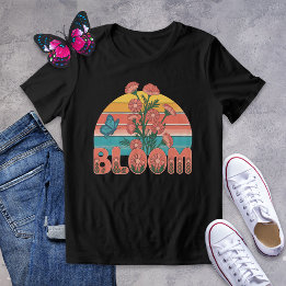 Retro Bloom Butterfly och Wildblommor Shirt T Shirt