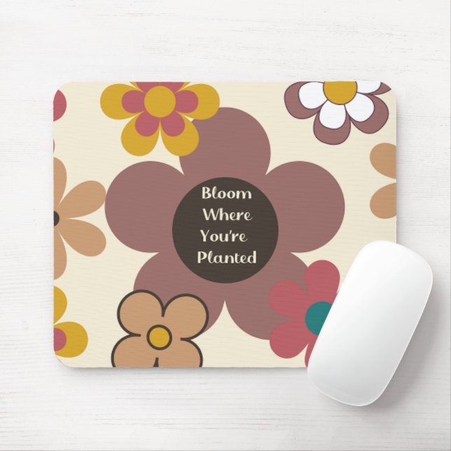 Retro "Bloom där du är planterad" Mousepad Musmatta (Med mus)
