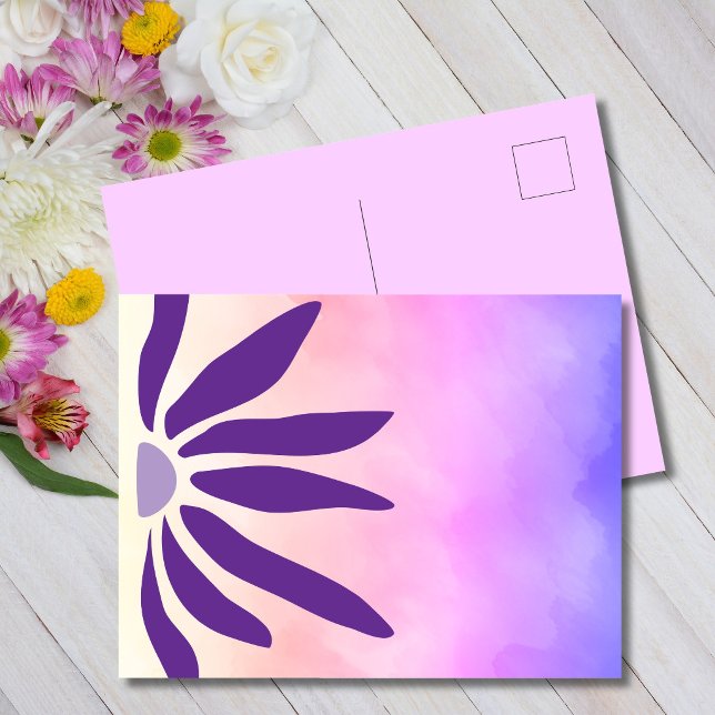 Retro Bloom Lila Geometrisk Mod Blomma Vykort (Dreamy watercolor meets bold geometric bloom.)