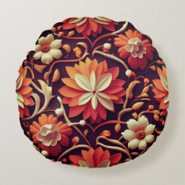 "Retro Bloom - Sömlöst Blommönster Rund Kudde