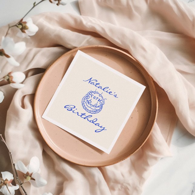 Retro Blue 50:e Hand plockade Cake Milestone Birth Pappersservett (Skapare uppladdad)