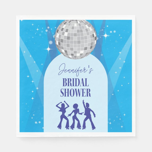 Retro Blue 70s Disco Dancing Queen Bridal Shower Pappersservett (Framsidan)