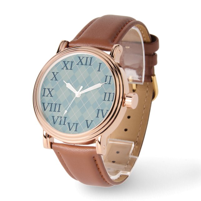 Retro Blue Argyle Watch Armbandsur (Vinkel)