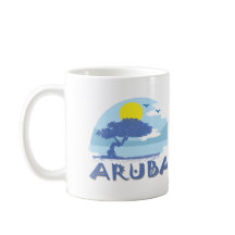 Retro Blue Aruba Divi Träd, Sol och oceanen