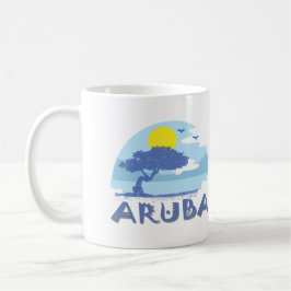 Retro Blue Aruba Divi Träd, Sol och oceanen Kaffemugg