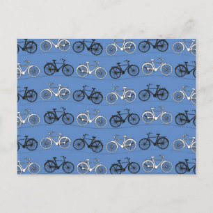 Retro Blue Bicycle Mönster Vykort