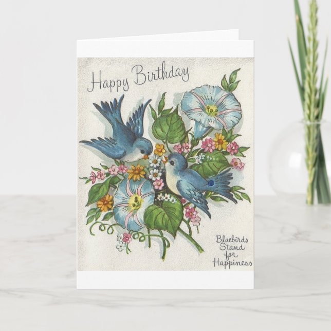 Retro Blue Birthday Greeting Card Kort (Framsida)