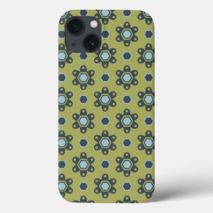 Retro Blue & Black-Daisy på Blommönstret Grönt