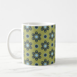 Retro Blue & Black-Daisy på Blommönstret Grönt Kaffemugg