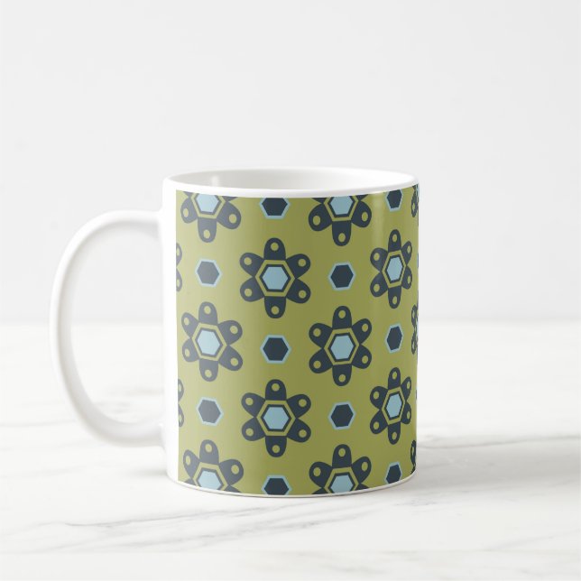 Retro Blue & Black-Daisy på Blommönstret Grönt Kaffemugg (Vänster)