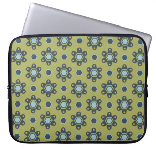 Retro Blue & Black-Daisy på Blommönstret Grönt Laptop Fodral
