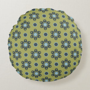 Retro Blue & Black-Daisy på Blommönstret Grönt Rund Kudde