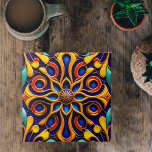 Retro Blue Blommigt Art Deco Illustration Kakelplatta<br><div class="desc">Den här vackra och invecklade designen har en blommotiv med vibrerande färg och tungrodda detaljer. Medan blomman själv är designens mittpunkt är den en konst deco stil med feta böjda geometriska former med vibrerande färg och komplicerade detaljer. Den höga graden av detaljrikedom och symmetri gör att designen är intressant att...</div>