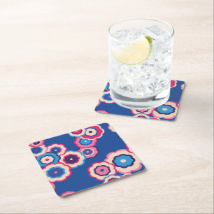 Retro Blue-Blommigt Underlägg Papper Kvadrat