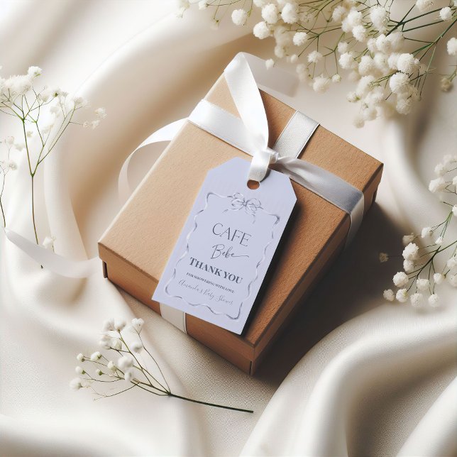 Retro Blue Bow Cafe Bebe Boy Coffee Baby Shower Presentetikett (Skapare uppladdad)