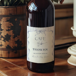 Retro Blue Bow Cafe Bebe Boy Coffee Baby Shower Vinflaska Etikett